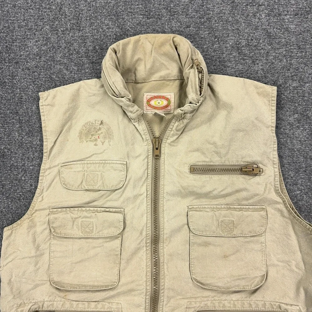 Vintage Banana Republic Vest Mens‎ Large Beige Canvas Hooded Utility Safari